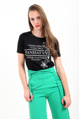 Floral Embroidered Manhattan Printed T Shirt