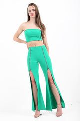 Bandeau Crop Top And Zip Front Trousers Co-Ord