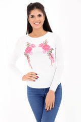 Mesh floral gestickte Langarmd -Top