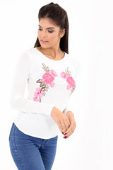 Mesh floral gestickte Langarmd -Top