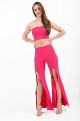 Bandeau Crop Top And Zip Front Trousers Co-Ord