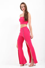Bandeau Crop Top And Zip Front Trousers Co-Ord