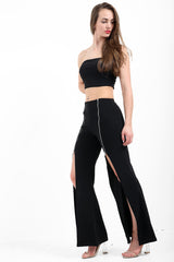 Bandeau Crop Top And Zip Front Trousers Co-Ord