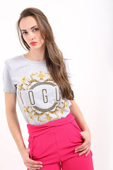 Patterned Print Vogue Slogan T Shirt