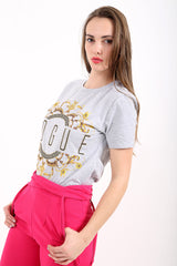 Patterned Print Vogue Slogan T Shirt