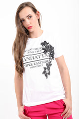 Floral Embroidered Manhattan Printed T Shirt