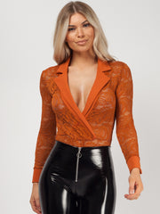 Lapel Detail Lace Bodysuit