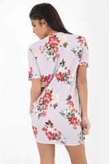 Bloemenrode rose print choker nek shift jurk