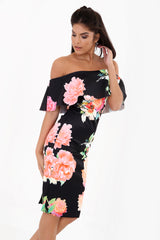 Frühlingsblumen von der Schulter -Frill -Bardot -Kleidung