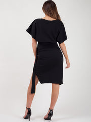 Wrap Front Gürteltier Midi Kleid