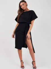 Wrap Front Gürteltier Midi Kleid