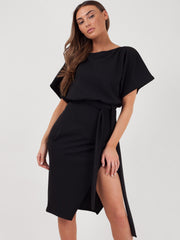 Wrap Front Gürteltier Midi Kleid