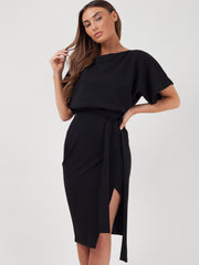 Wrap Front Gürteltier Midi Kleid