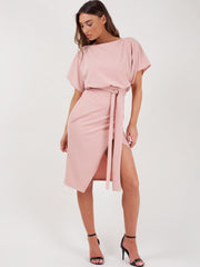 Wrap Front Gürteltier Midi Kleid