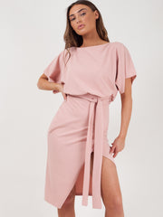 Wrap Front Gürteltier Midi Kleid