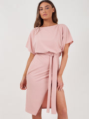 Wrap Front Gürteltier Midi Kleid
