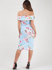 Vestido de bardot frontal de envoltura de estampado floral