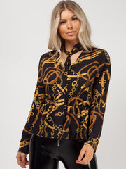 Kettingprint tie knoop halslijn top