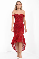 Sequin Floral Lace Fishtail Bandeau Dress