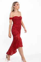 Sequin Floral Lace Fishtail Bandeau Dress