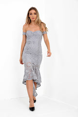 Sequin Floral Lace Fishtail Bandeau Dress