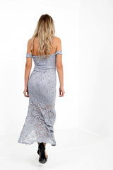 Sequin Floral Lace Fishtail Bandeau Dress