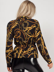 Kettingprint tie knoop halslijn top