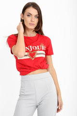 Bonjour Slogan Printed T Shirt
