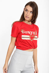 Bonjour Slogan Printed T Shirt