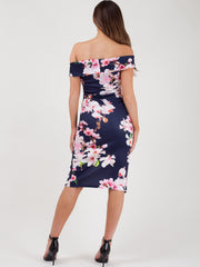 Vestido de bardot frontal de envoltura de estampado floral