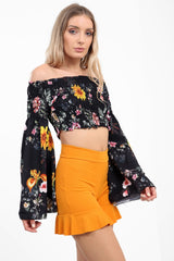 Funnel manga floral shirred bardot top