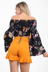 Funnel manga floral shirred bardot top