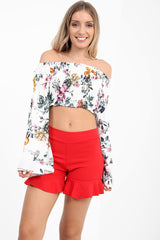 Funnel manga floral shirred bardot top
