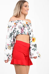 Funnel manga floral shirred bardot top