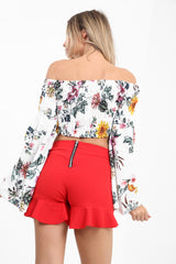 Funnel manga floral shirred bardot top