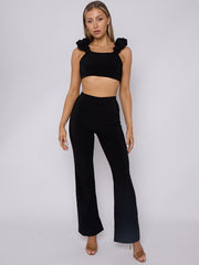 Ruched Straps Crop Top & Wide Leg Trouser Co-ord
