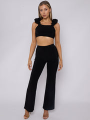 Ruched Straps Crop Top & Wide Leg Trouser Co-ord