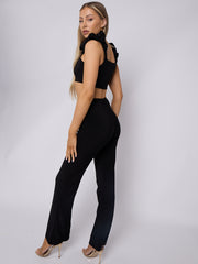 Ruched Straps Crop Top & Wide Leg Trouser Co-ord