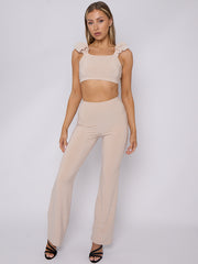 Ruched Straps Crop Top & Wide Leg Trouser Co-ord