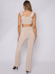 Ruched Straps Crop Top & Wide Leg Trouser Co-ord
