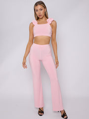Ruched Straps Crop Top & Wide Leg Trouser Co-ord
