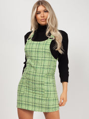 Woven Knit Checked Pinafore Dress