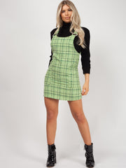 Woven Knit Checked Pinafore Dress