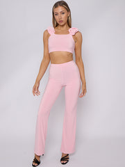 Ruched Straps Crop Top & Wide Leg Trouser Co-ord