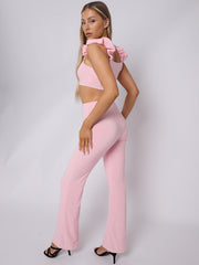 Ruched Straps Crop Top & Wide Leg Trouser Co-ord