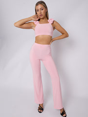 Ruched Straps Crop Top & Wide Leg Trouser Co-ord