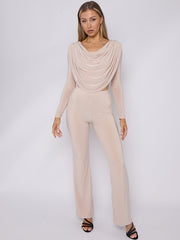 Slinky Draped Cowl Neck Crop Top & Hosen Co-ordte