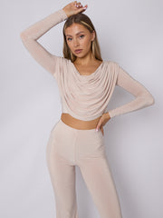 Slinky Draped Cowl Neck Crop Top & Hosen Co-ordte