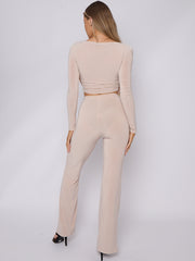 Slinky Draped Cowl Neck Crop Top & Hosen Co-ordte