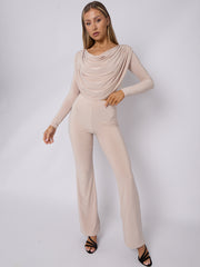 Slinky Draped Cowl Neck Crop Top & Hosen Co-ordte